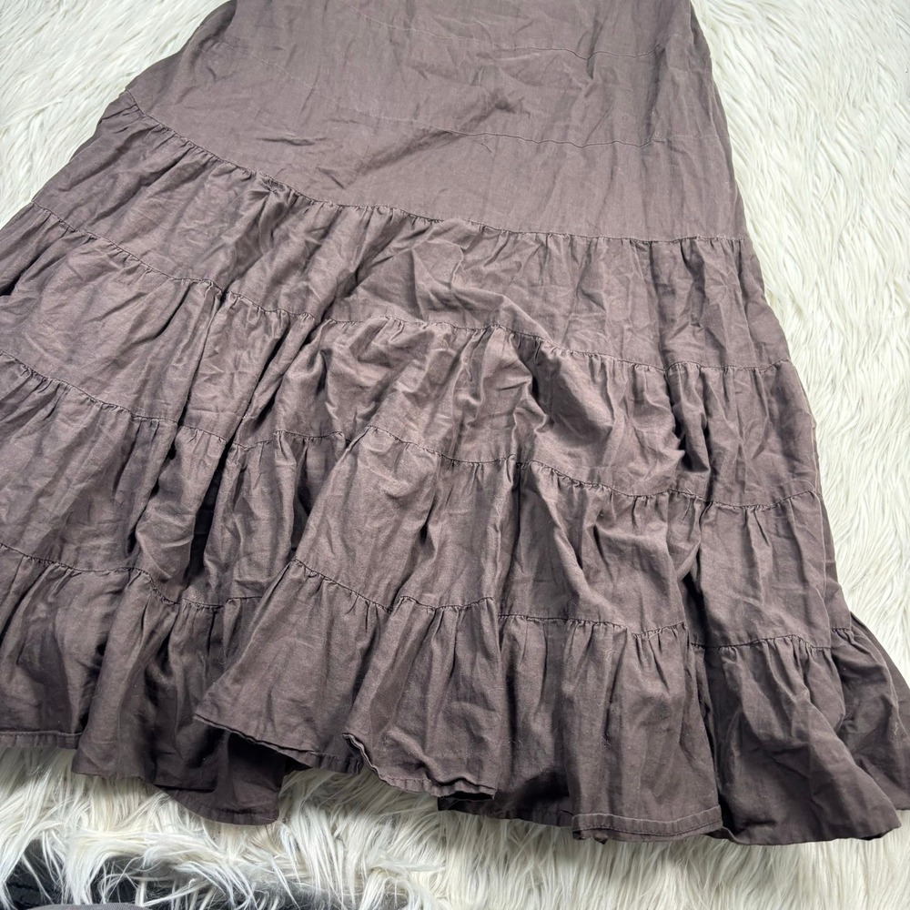 LOFT Women's 6 Brown Cotton Tiered Babydoll Midi Dress Y2K Fairy Grunge Western - Picture 2 of 5